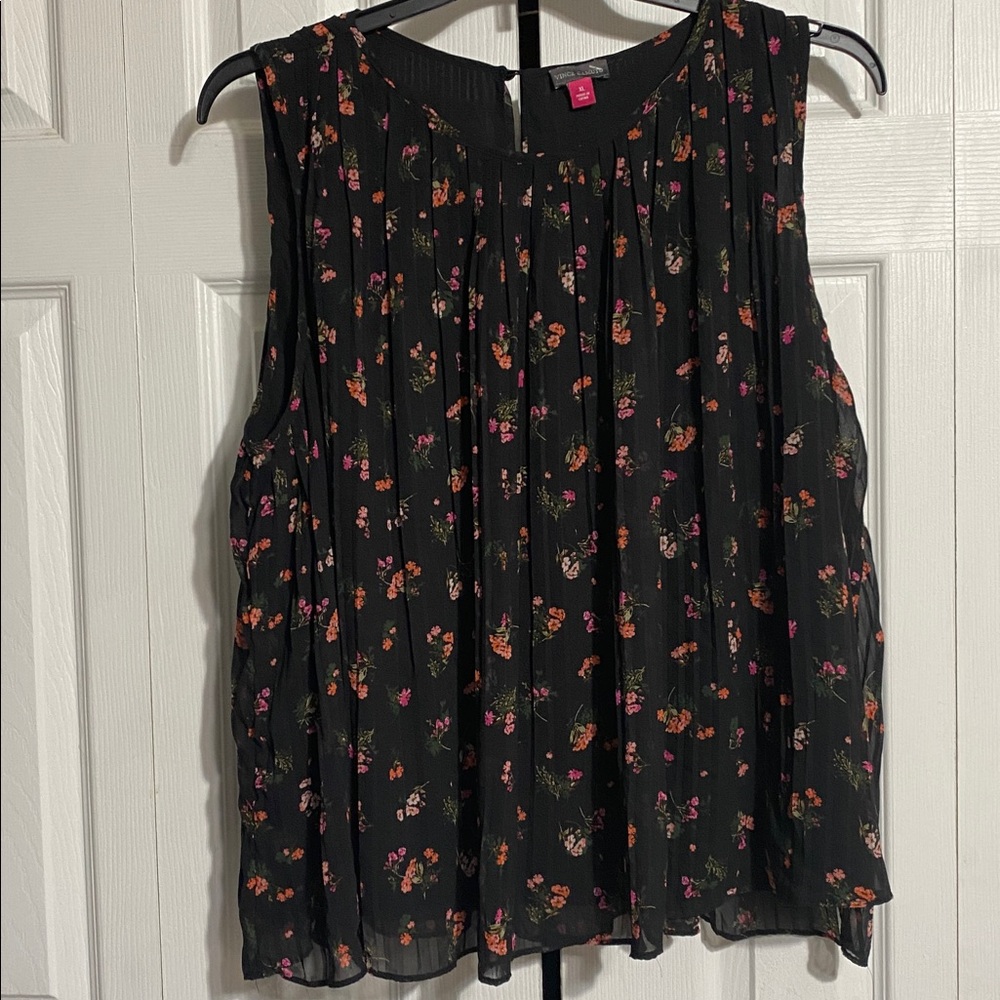Vince Camuto Black Floral Sleeveless Blouse top shirt size XL